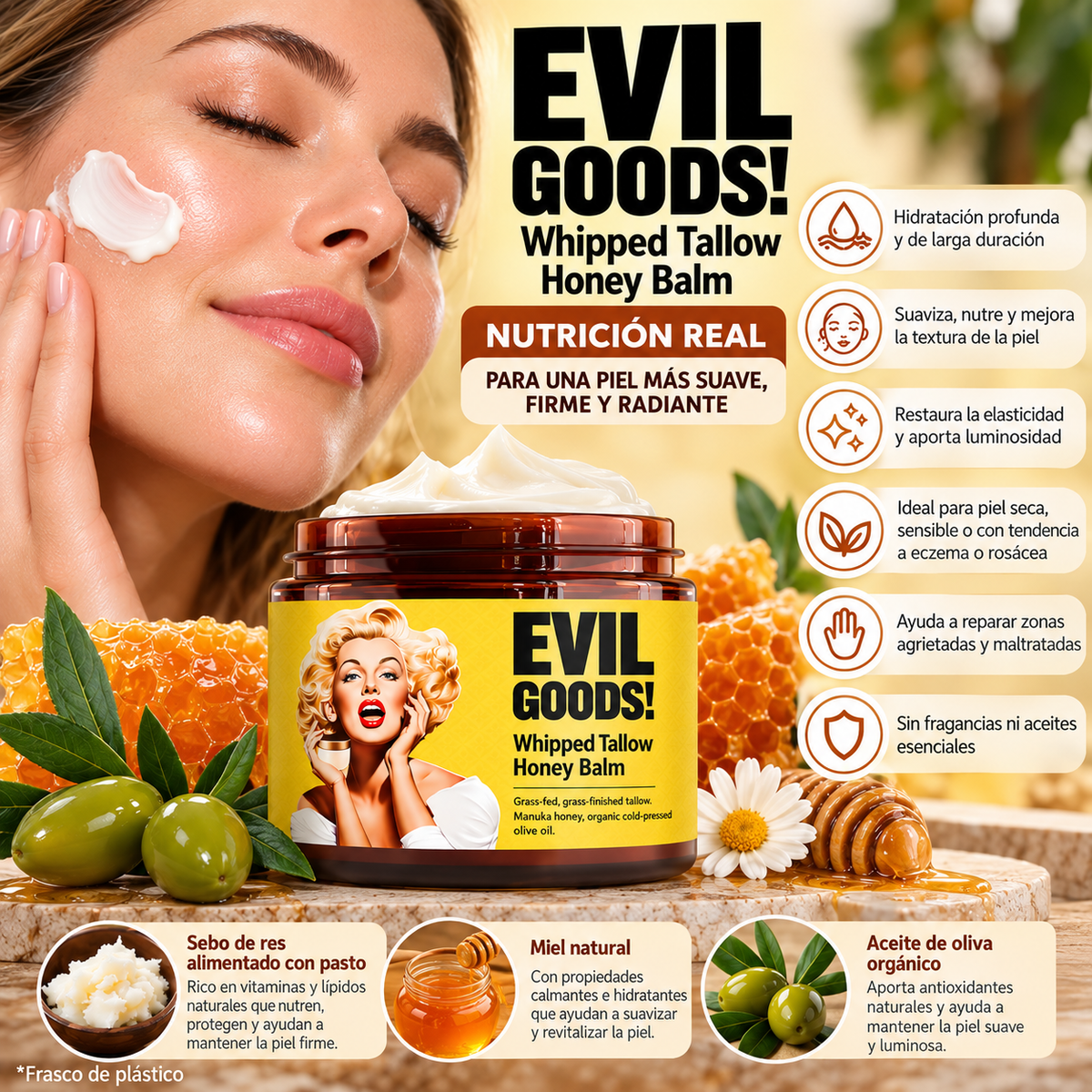 Evil Goods Crema de Sebo y Miel | Hidratación Profunda Para Piel Seca