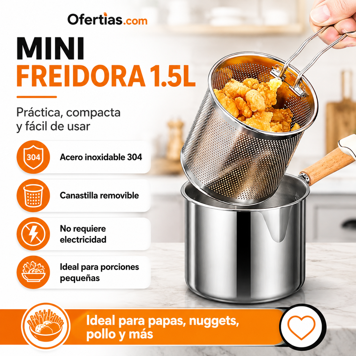 Mini Freidora 1.5L | Fríe Tus Antojos Sin Desperdiciar Aceite