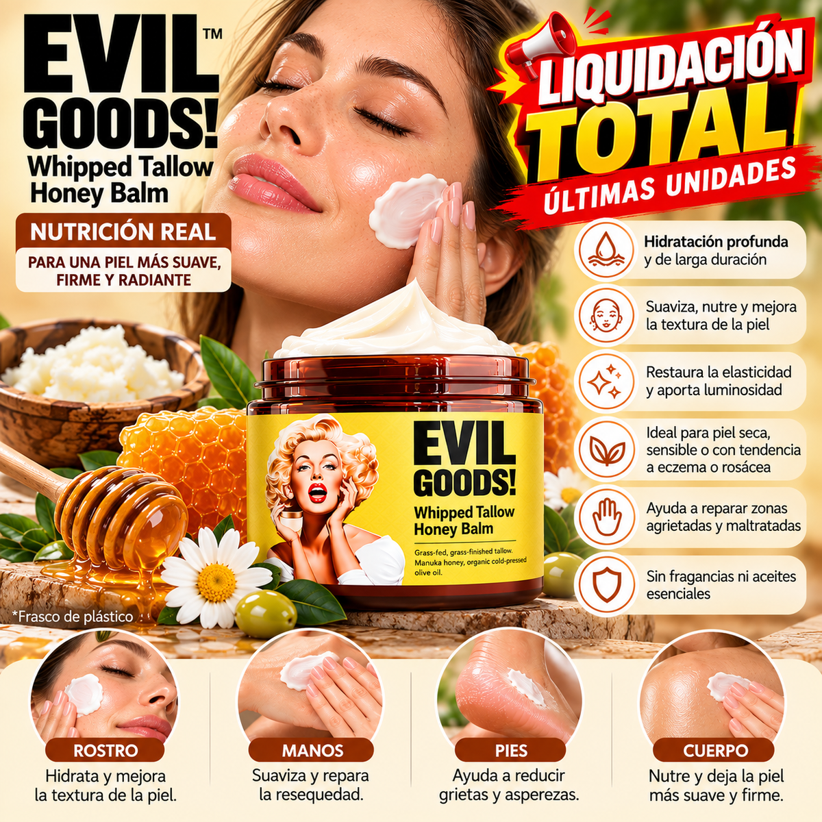 Evil Goods Crema de Sebo y Miel | Hidratación Profunda Para Piel Seca
