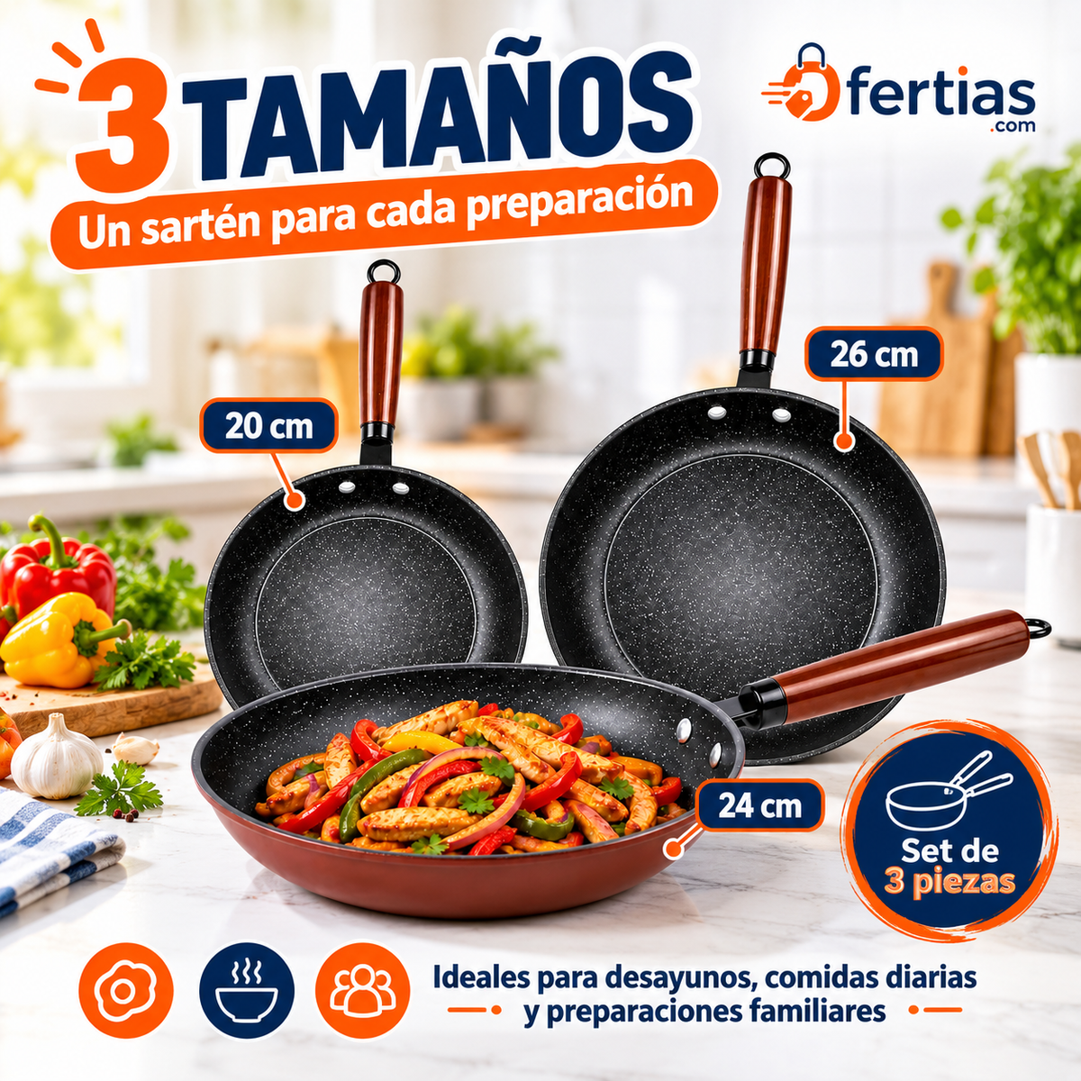 Set de 3 Sartenes Hierro Antiadherente | Cocina Más Fácil Todos los Días