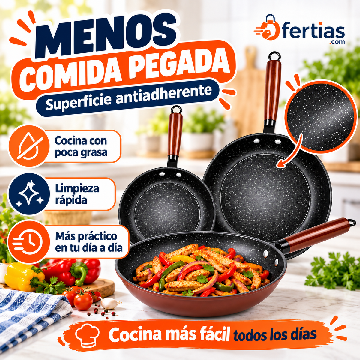 Set de 3 Sartenes Hierro Antiadherente | Cocina Más Fácil Todos los Días