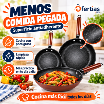 Set de 3 Sartenes Hierro Antiadherente | Cocina Más Fácil Todos los Días