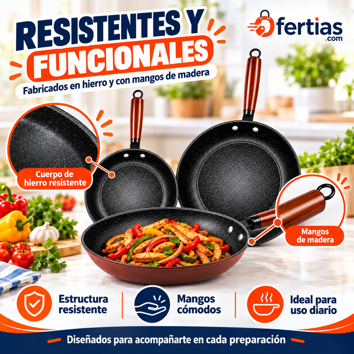 Set de 3 Sartenes Hierro Antiadherente | Cocina Más Fácil Todos los Días