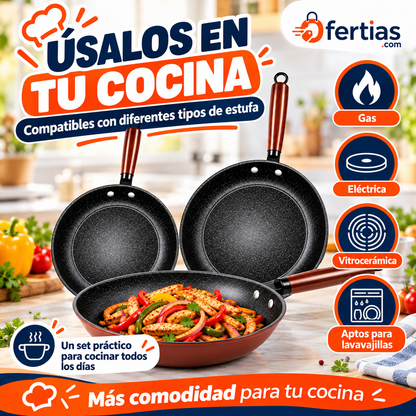 Set de 3 Sartenes Hierro Antiadherente | Cocina Más Fácil Todos los Días
