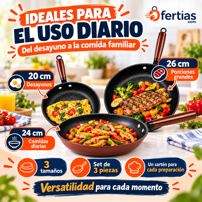 Set de 3 Sartenes Hierro Antiadherente | Cocina Más Fácil Todos los Días